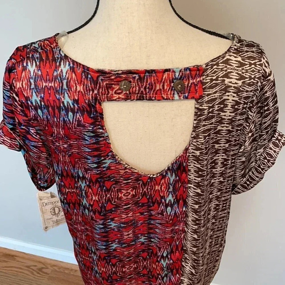 Democracy High Low Top Tunic Blouse Red Turquoise - Picture 4 of 6